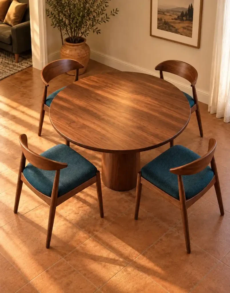 Round walnut dining set
