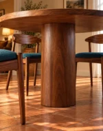 Round walnut pedestal detail